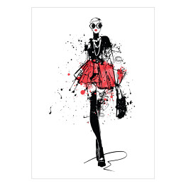 Plakat Moda dziewczyna - rysunek żurnalowy w stylu retro