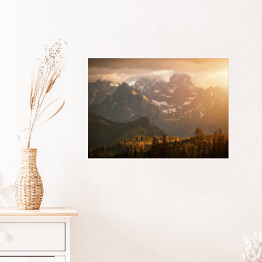 Plakat Jesienny zachód słońca w scenerii górskiej