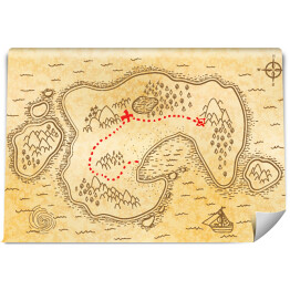 Antyczna mapa piratów na starym papierze z czerwoną ścieżką do skarbu