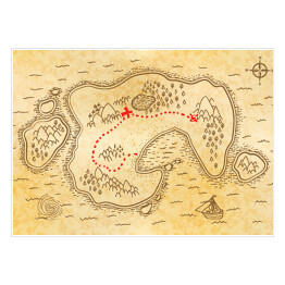 Antyczna mapa piratów na starym papierze z czerwoną ścieżką do skarbu
