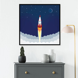 Plakat w ramie Rakieta kosmiczna w kłębach dymu - ilustracja