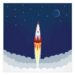 Plakat samoprzylepny Rakieta kosmiczna w kłębach dymu - ilustracja