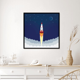 Plakat w ramie Rakieta kosmiczna w kłębach dymu - ilustracja