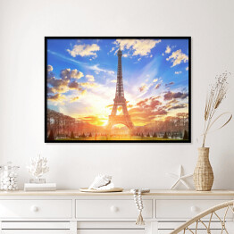 Plakat w ramie Wieża Eiffla oświetlona słoncem, Paryż. Francja