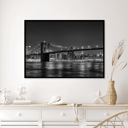 Plakat w ramie Czarno biała ilustracja Mostu w Nowym Jorku