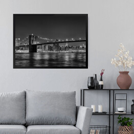 Obraz w ramie Czarno biała ilustracja Mostu w Nowym Jorku