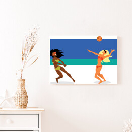 Obraz na płótnie Kobiety grające w siatkówkę na plaży - ilustracja