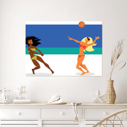 Kobiety grające w siatkówkę na plaży - ilustracja