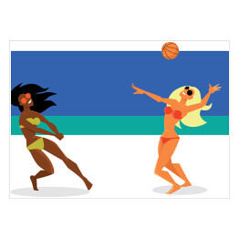 Plakat Kobiety grające w siatkówkę na plaży - ilustracja