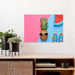 Plakat samoprzylepny Ananas - hipster z letnimi akcesoriami
