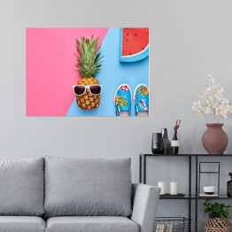 Plakat Ananas - hipster z letnimi akcesoriami