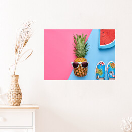 Plakat samoprzylepny Ananas - hipster z letnimi akcesoriami