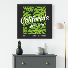 Obraz na płótnie Grafika "Kalifornia" na grafitowym tle zdobionym liśćmi