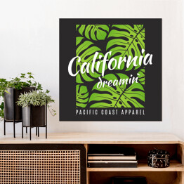Plakat samoprzylepny Grafika "Kalifornia" na grafitowym tle zdobionym liśćmi