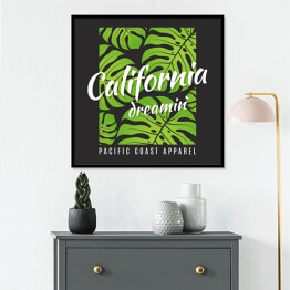 Plakat w ramie Grafika "Kalifornia" na grafitowym tle zdobionym liśćmi