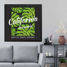 Obraz w ramie Grafika "Kalifornia" na grafitowym tle zdobionym liśćmi