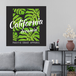 Plakat samoprzylepny Grafika "Kalifornia" na grafitowym tle zdobionym liśćmi