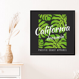 Obraz w ramie Grafika "Kalifornia" na grafitowym tle zdobionym liśćmi