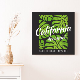 Obraz na płótnie Grafika "Kalifornia" na grafitowym tle zdobionym liśćmi