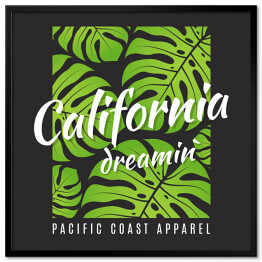 Plakat w ramie Grafika "Kalifornia" na grafitowym tle zdobionym liśćmi