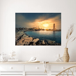 Plakat Kreta, Grecja - stary port o zachodzie słońca