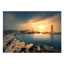 Plakat samoprzylepny Kreta, Grecja - stary port o zachodzie słońca
