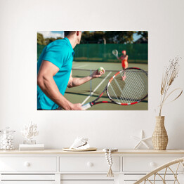 Plakat Gracze z rakietami na odkrytym korcie tenisowym