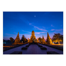 Plakat samoprzylepny Ruiny Ayutthaya nocą
