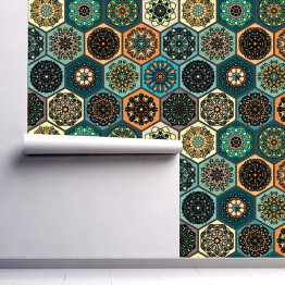 Tapeta winylowa zmywalna w rolce Kolorowa arabska mozaika z sześciokątów