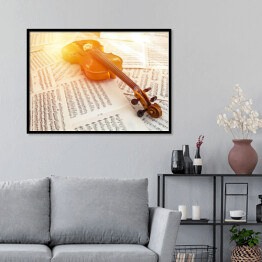 Plakat w ramie Stare skrzypce leżące na nutach