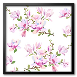 Obraz w ramie Rozrzucone kwiaty magnolii na białym tle 
