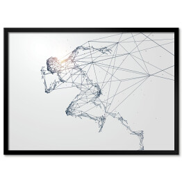 Plakat w ramie Działający mężczyzna, sieć związek obracający w, wektorowa ilustracja.