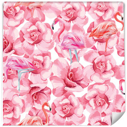 Tapeta w rolce Różowe flamingi wśród rżowych pastelowych kwiatów