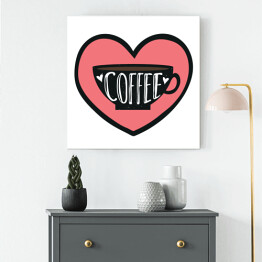 Obraz na płótnie Ilustracja z filiżanką, sercami i słowem "kawa"