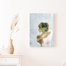 Obraz na płótnie Podwójna ekspozycja portretu dziewczyny i zielonego krajobrazu