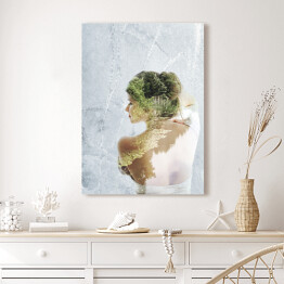 Obraz na płótnie Podwójna ekspozycja portretu dziewczyny i zielonego krajobrazu