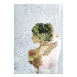 Plakat Podwójna ekspozycja portretu dziewczyny i zielonego krajobrazu