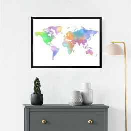 Obraz w ramie Kolorowa mapa świata na białym tle
