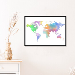 Plakat w ramie Kolorowa mapa świata na białym tle