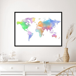 Plakat w ramie Kolorowa mapa świata na białym tle