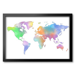 Obraz w ramie Kolorowa mapa świata na białym tle