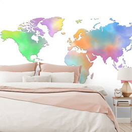 Fototapeta Kolorowa mapa świata na białym tle