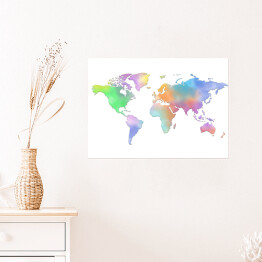 Plakat Kolorowa mapa świata na białym tle