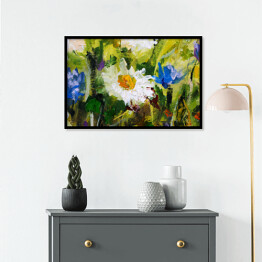 Plakat w ramie Obraz olejny - piękne kwiaty polne na płótnie