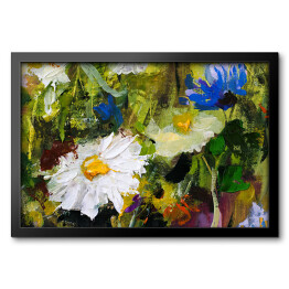 Obraz w ramie Malarstwo olejne - piękne kwiaty polne na płótnie