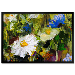 Malarstwo olejne - piękne kwiaty polne na płótnie