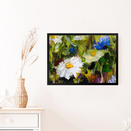 Obraz w ramie Malarstwo olejne - piękne kwiaty polne na płótnie