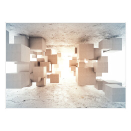 Plakat Bloki geometryczne, betonowe sześciany 3D