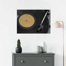 Plakat Przenośny gramofon odtwarzający płytę winylową