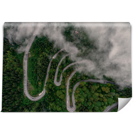 Fototapeta winylowa zmywalna Droga wijąca się wśród mglistych wzgórz w Rumunii o poranku